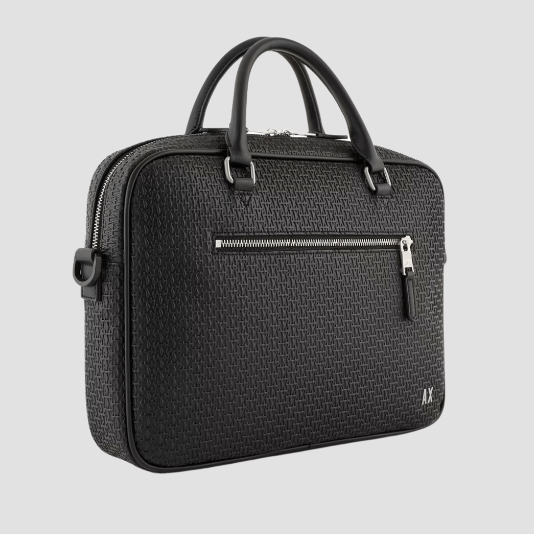 Armani Briefcase With All-Over Embossed Logo in Black