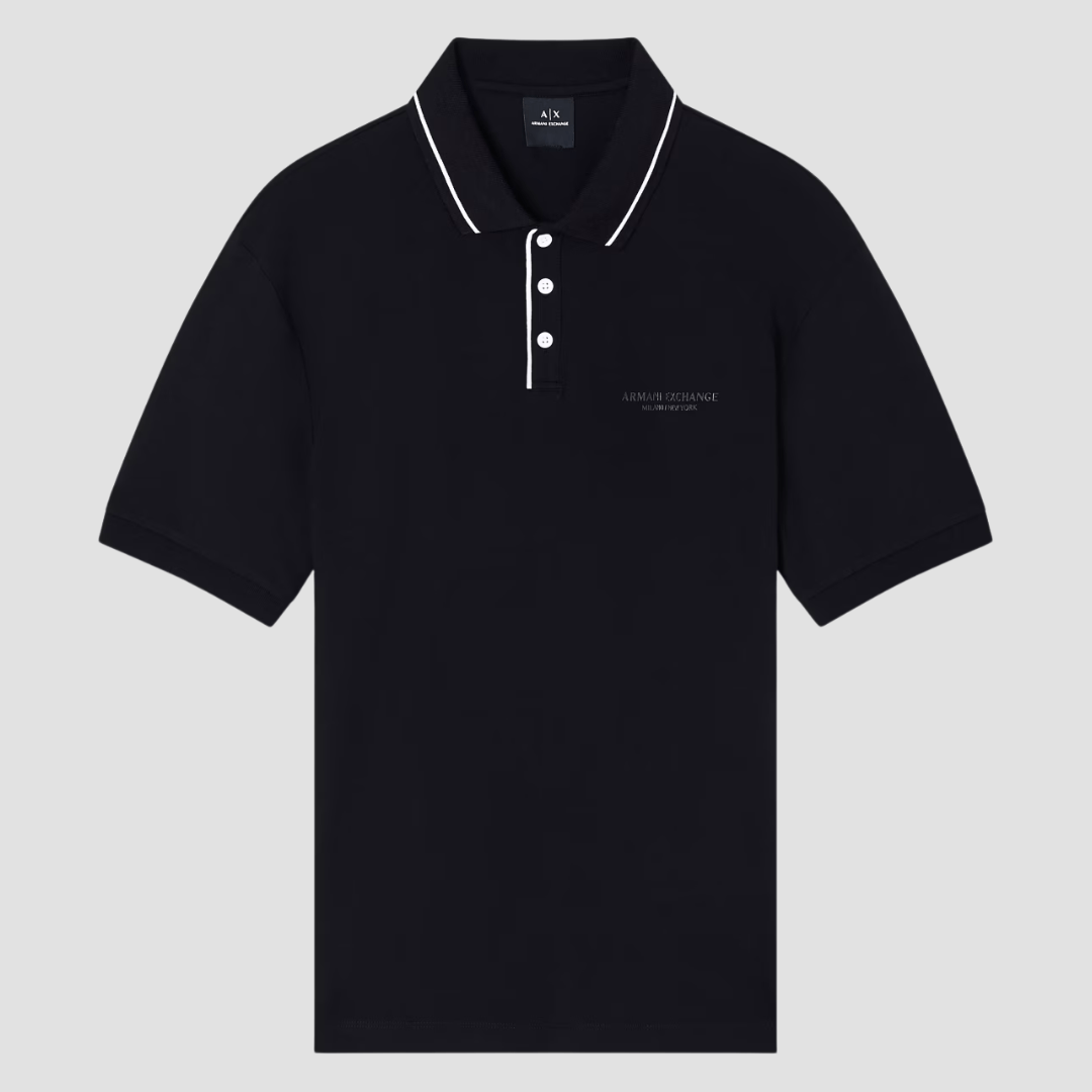 Armani Mens Regular Fit Polo in Black Stretch Jersey