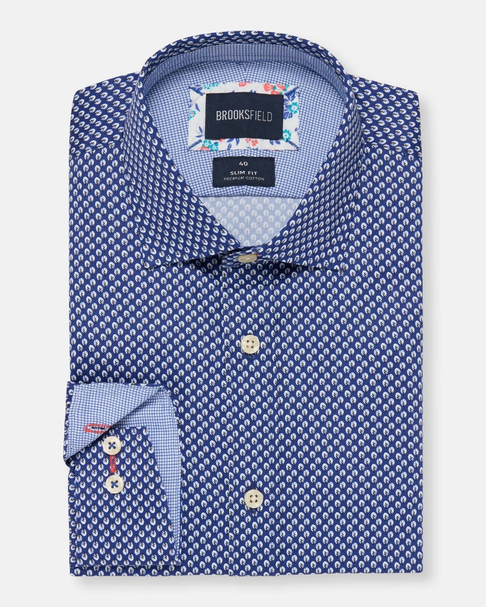 Brooksfield slim fit luxe business shirt in navy 3
