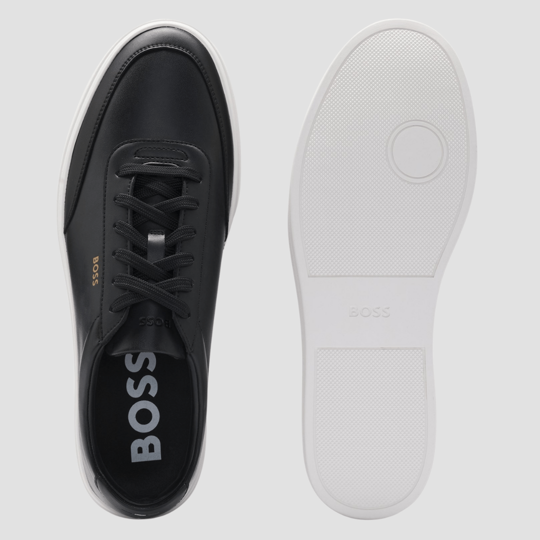 Boss Kieran Tenn Mens Coated Leather Trainers in Black