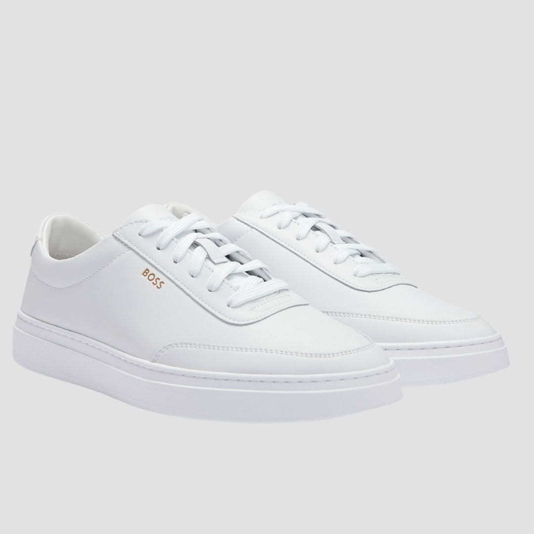 Boss Kieran Tenn Mens Coated Leather Trainers in White