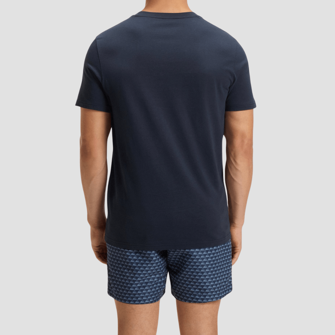 Boss Logo Print Beach T-Shirt in Dark Blue Cotton Jersey