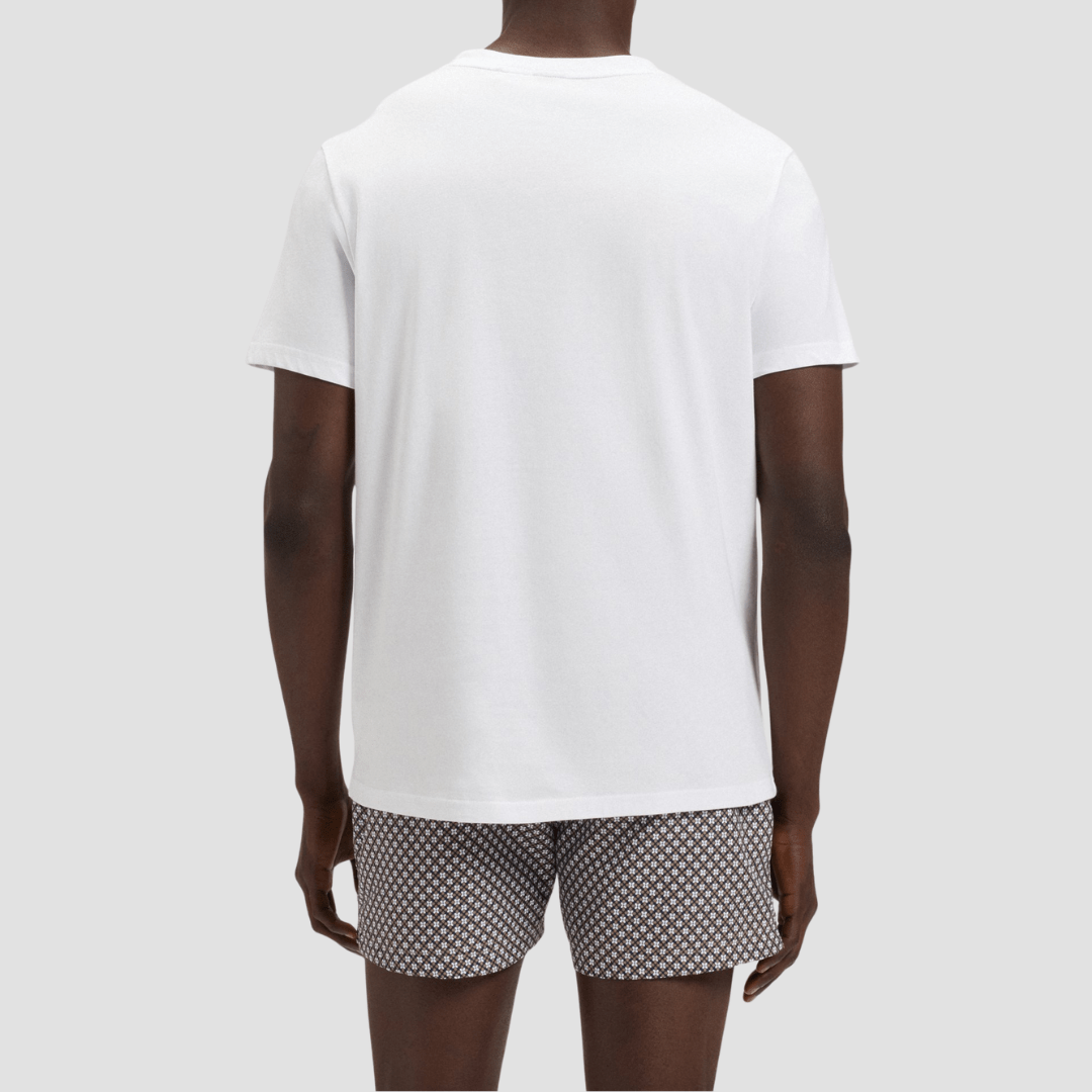 Boss Logo Print Beach T-Shirt in White Cotton Jersey