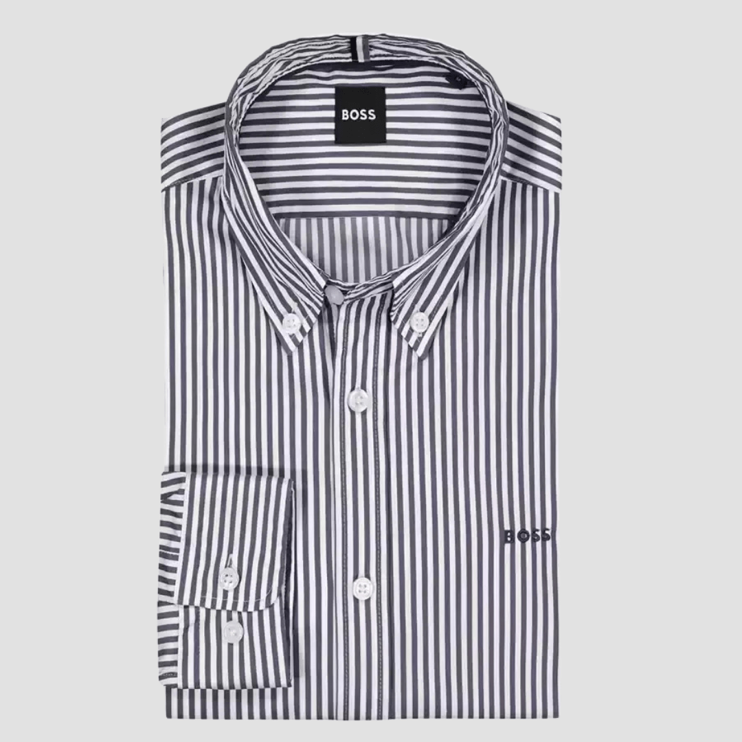 Boss Mens Slim Fit Roan Shirt in Dark Blue Stripe