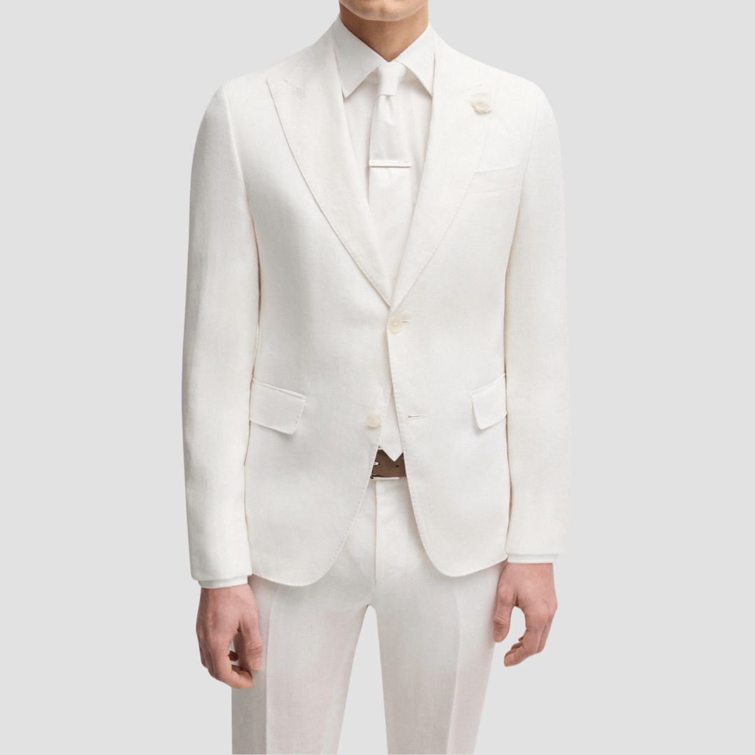 Boss Slim Fit Blazer in White Linen Canvas