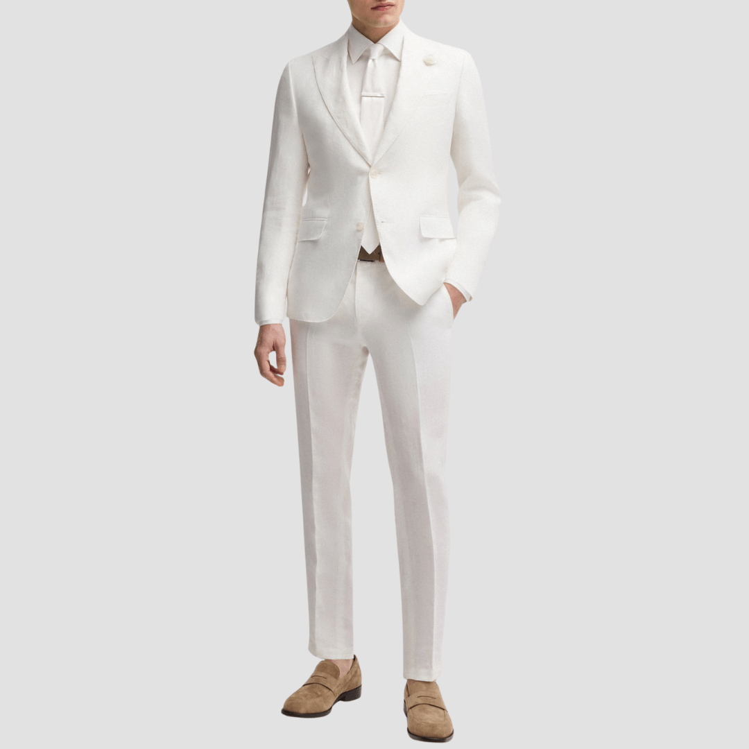 Boss Slim Fit Blazer in White Linen Canvas