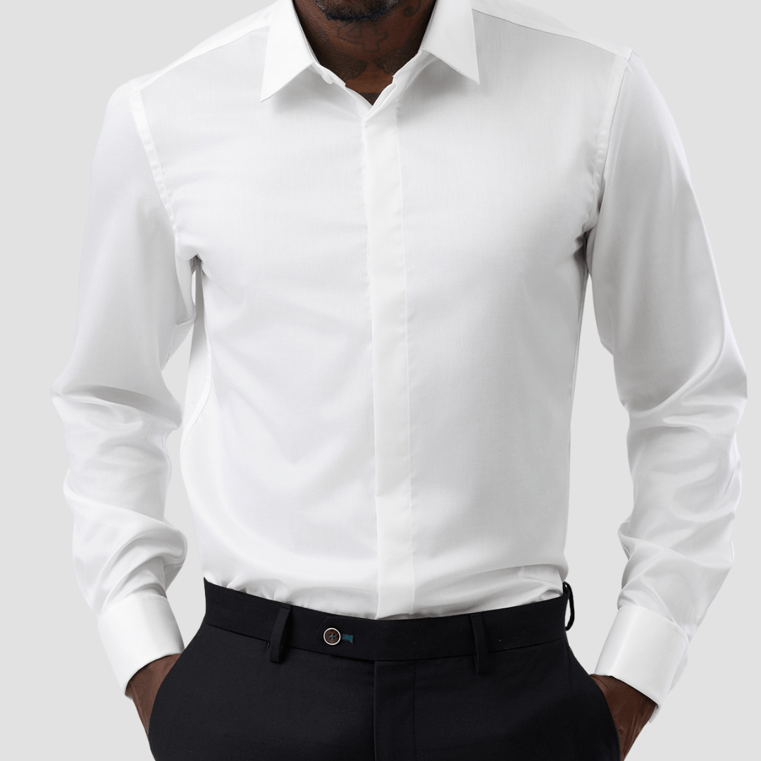 Brooksfield Concealed Placket Twill Shirt in Cream