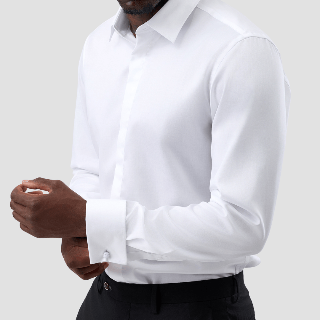 Brooksfield Concealed Placket Twill Shirt in White
