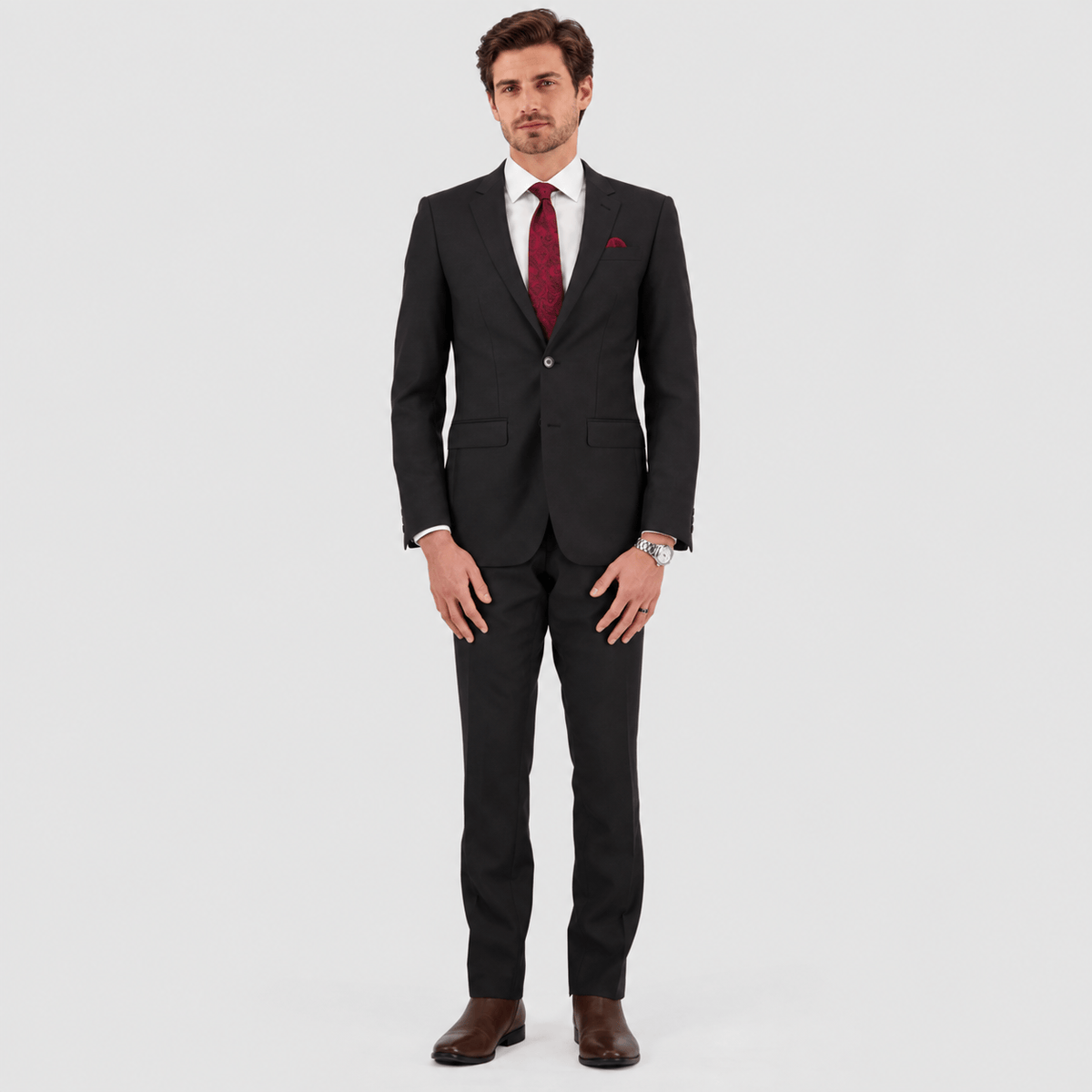 Savile Row Tailored Fit Men's Abram Travel Suit in Charcoal Australian Merino Wool