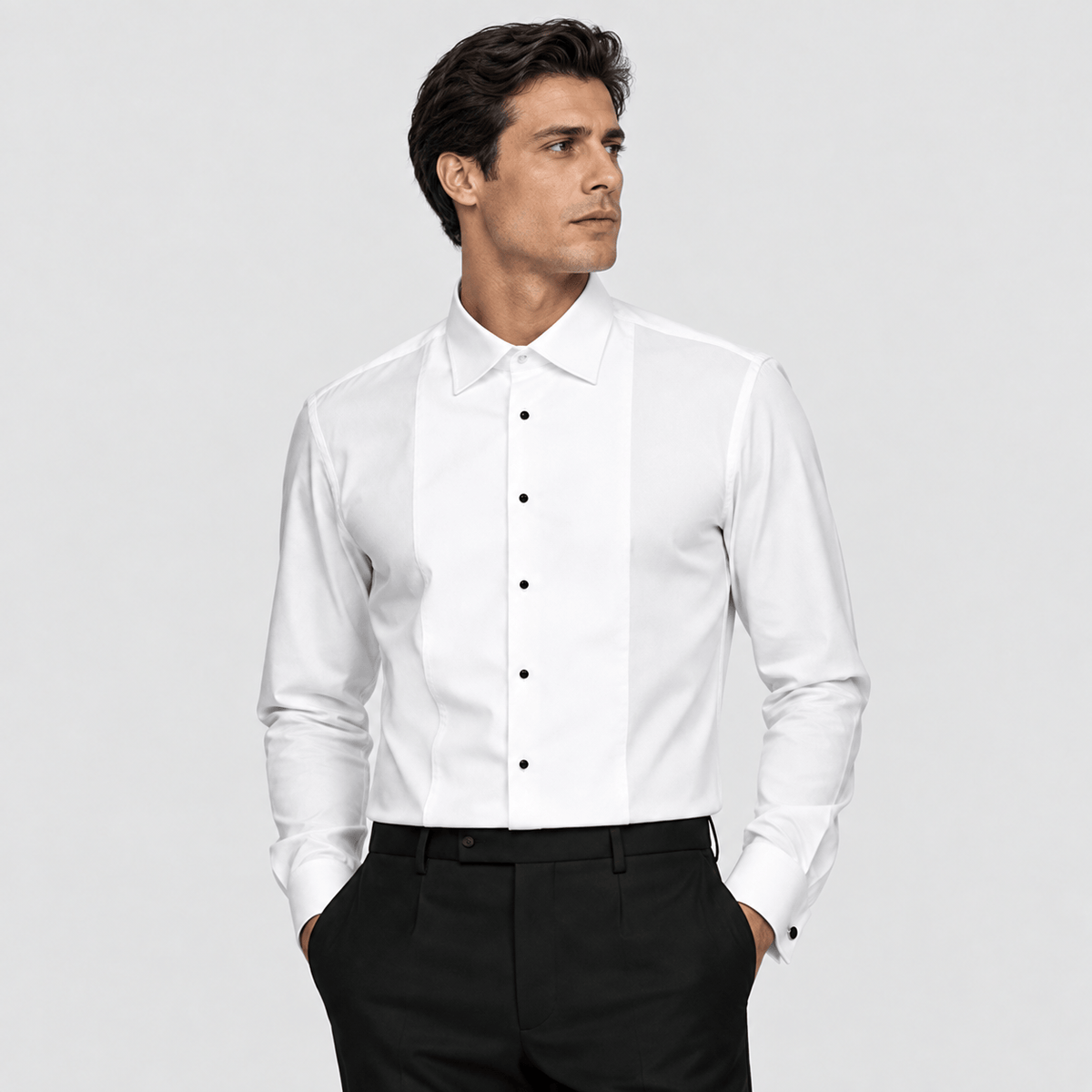 Daniel Hechter Men's Slim Fit Romeo Dinner Shirt in White Cotton Blend