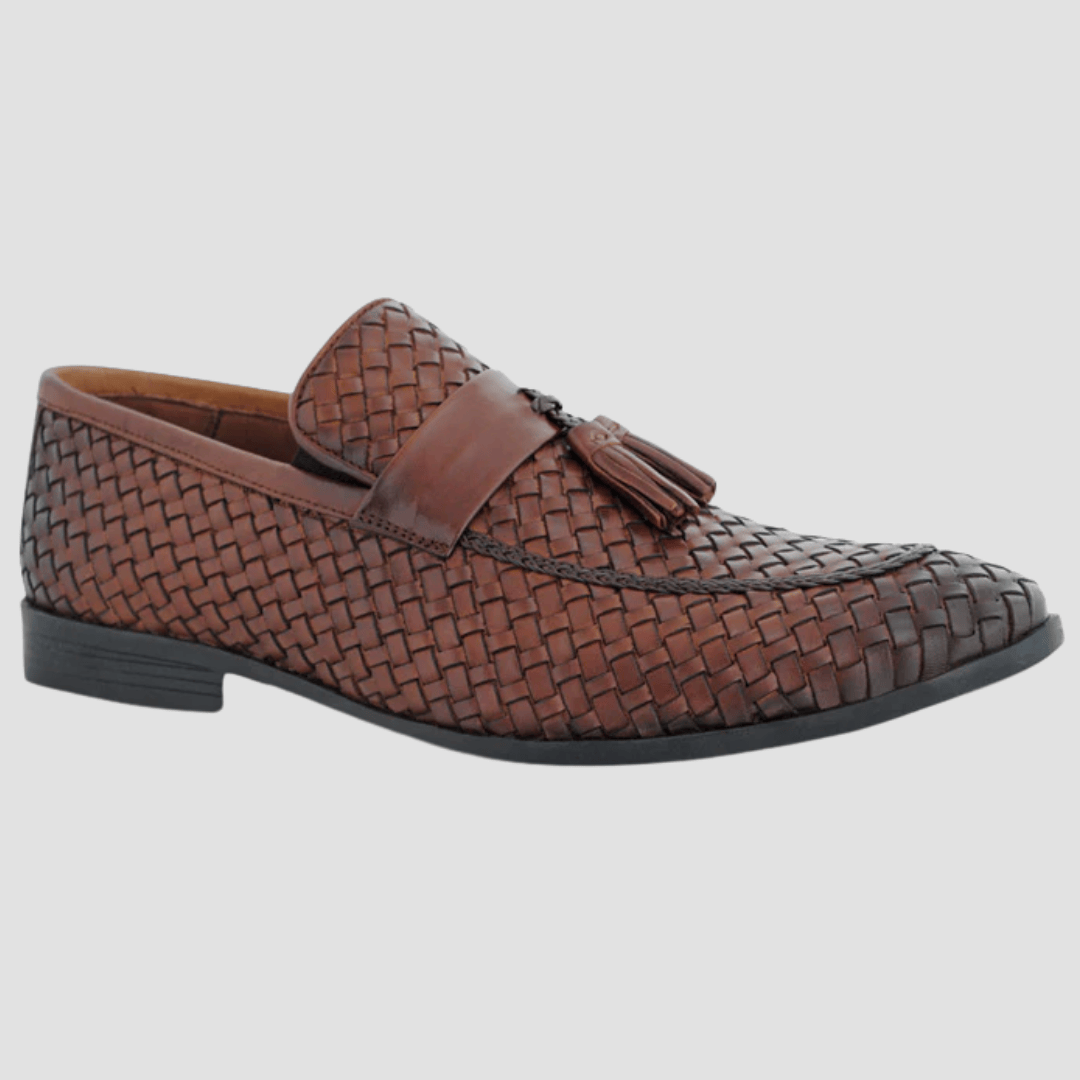 Brown woven loafer with a strap