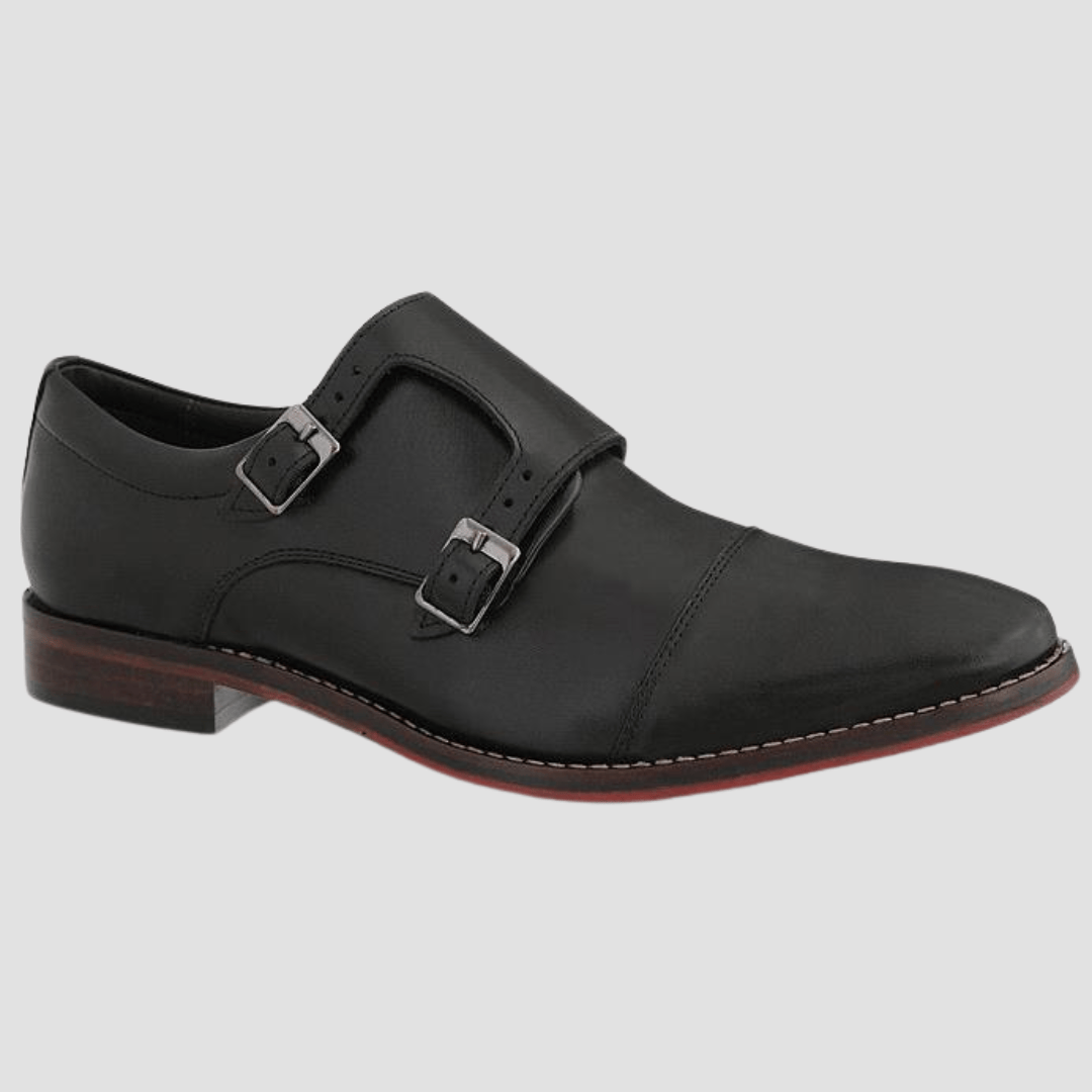 Black leather dress shoe with double buckles