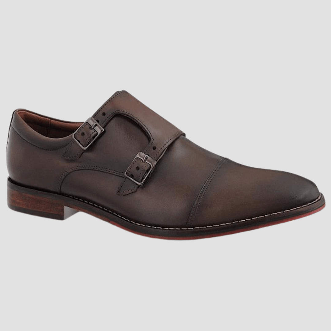 Brown leather dress shoe with double monk strap