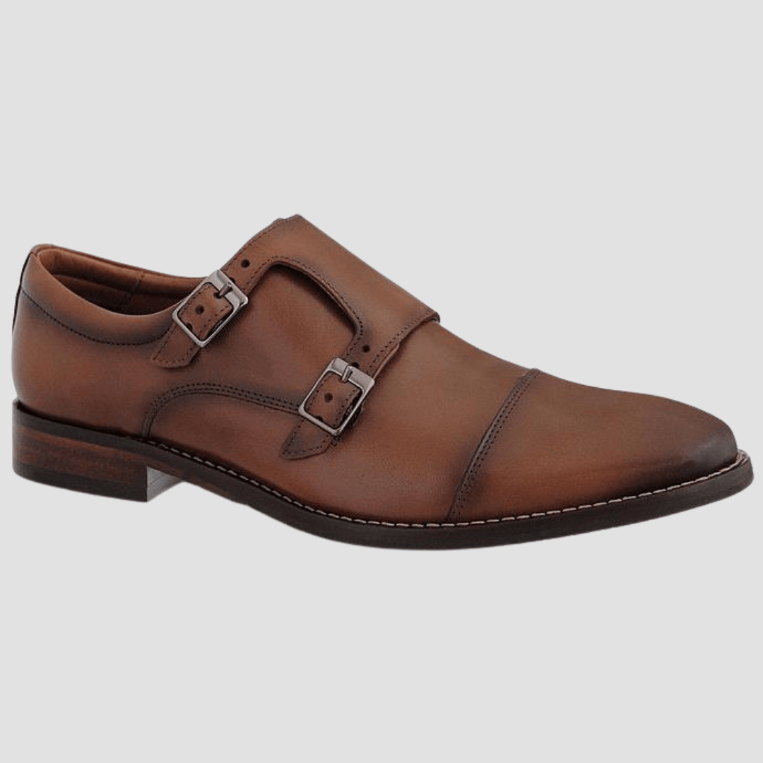 Brown leather dress shoe with double monk strap