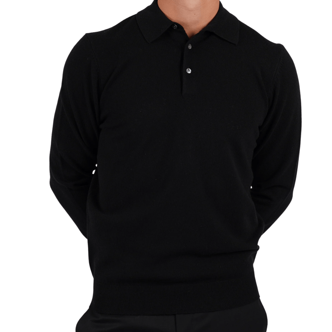 Hardy Amies Knit Polo Black Merino Wool