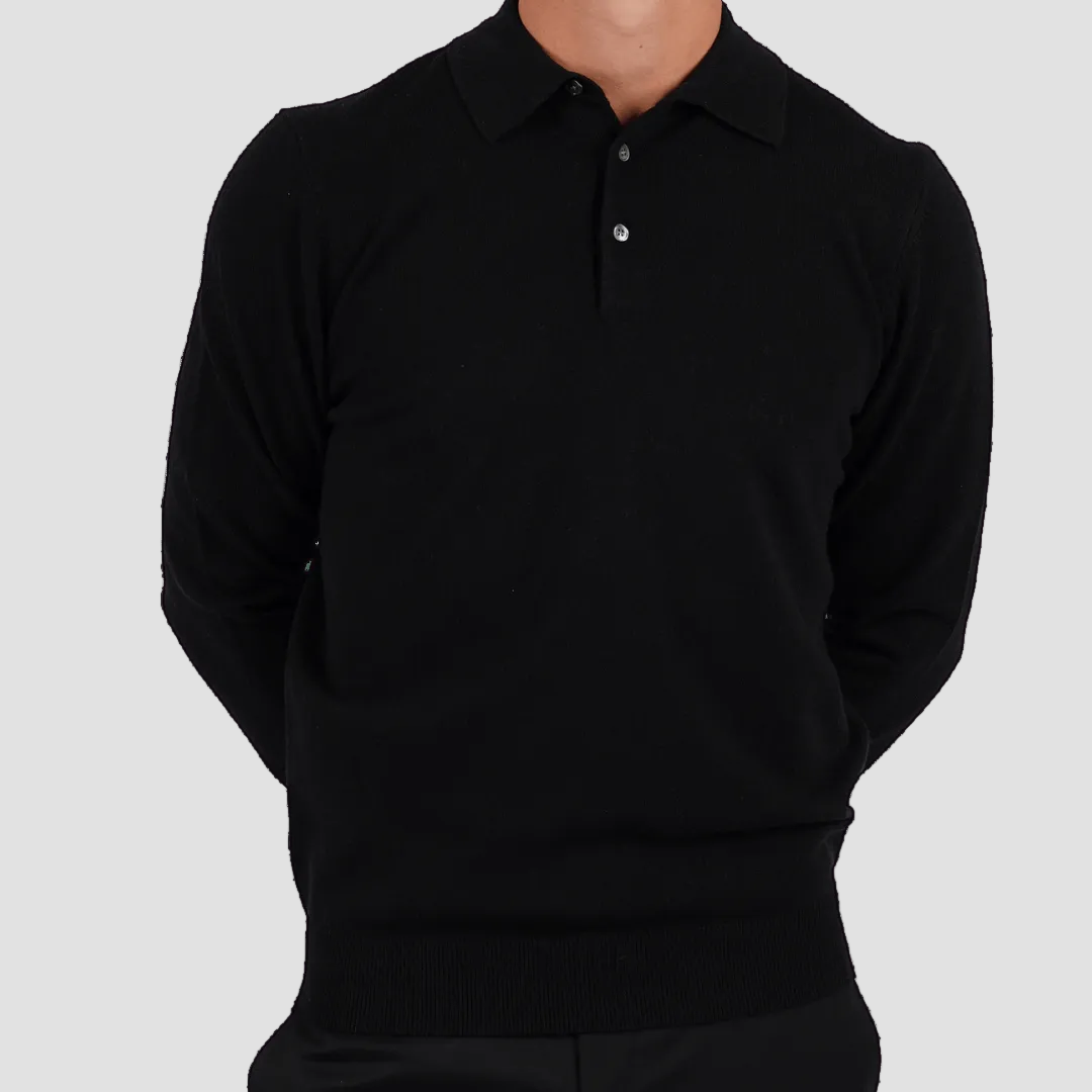 Black long-sleeve polo shirt on a transparent background