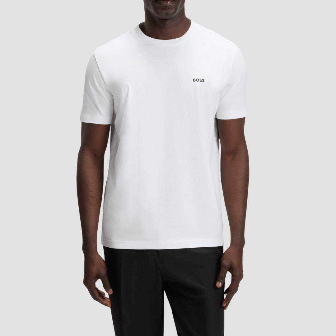 Hugo Boss Mens Tailored Fit Cotton Boss Logo T-Shirt in White