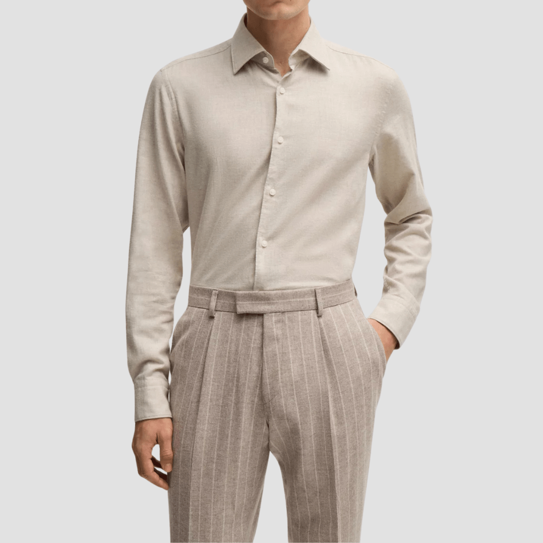 Boss Slim Fit Hal-Kent Shirt in Beige Soft Cotton