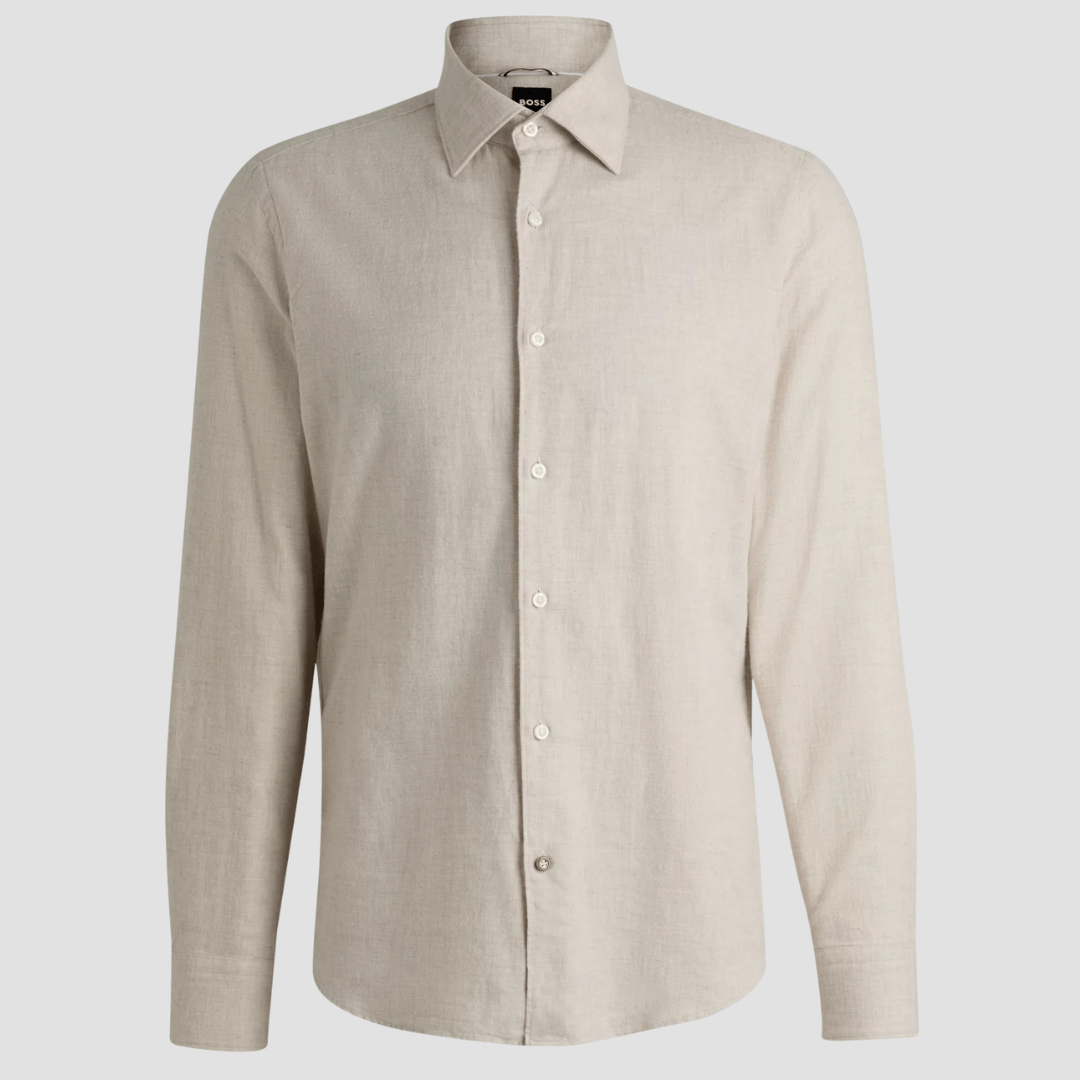 Boss Slim Fit Hal-Kent Shirt in Beige Soft Cotton