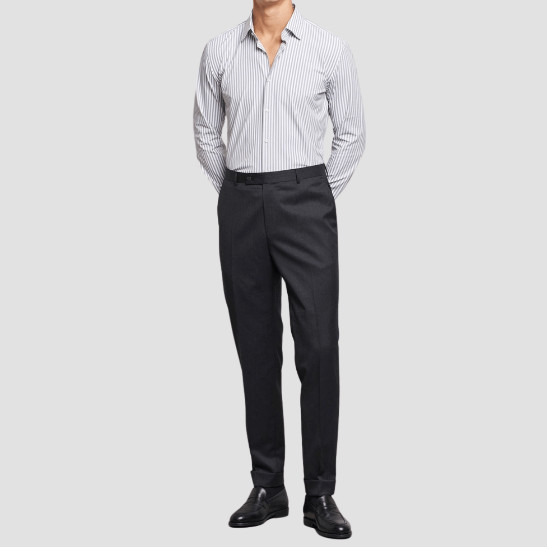 Boss Slim Fit Hank-Kent Shirt in Grey and White Stripe