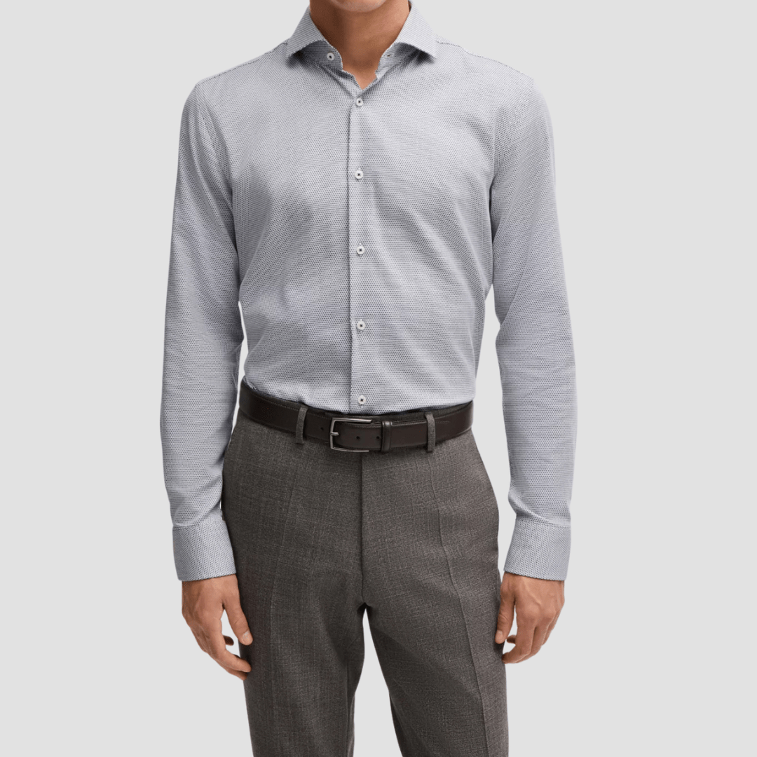Hugo Boss Slim Fit Hank-Spread Shirt in Micro-Pattern Dark Blue