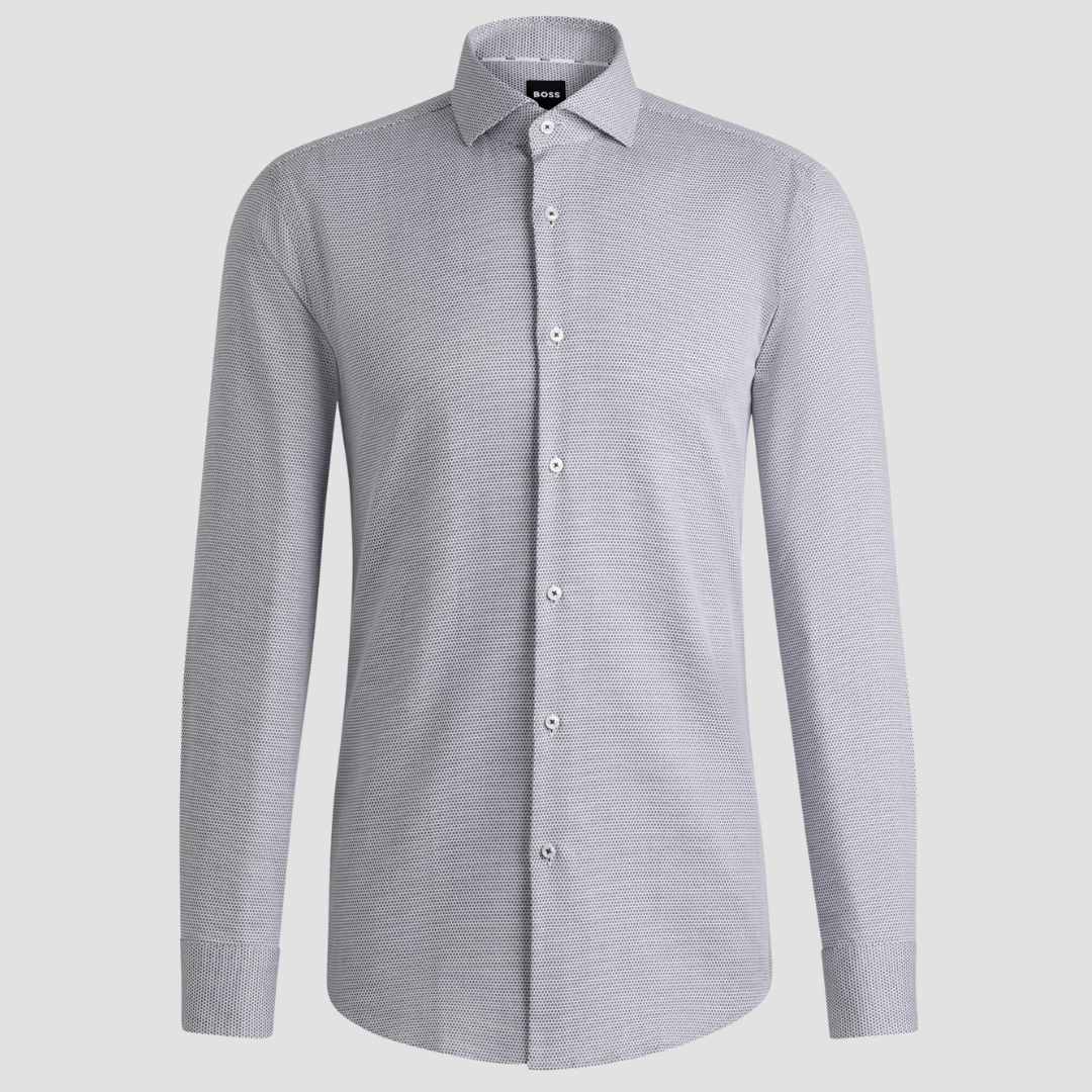 Hugo Boss Slim Fit Hank-Spread Shirt in Micro-Pattern Dark Blue
