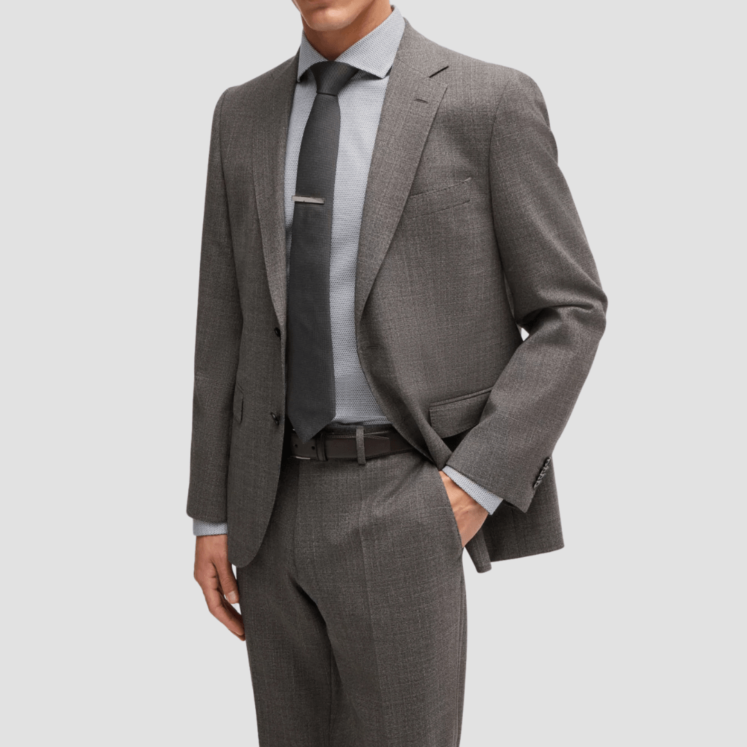 Hugo Boss Slim Fit Hank-Spread Shirt in Micro-Pattern Dark Blue