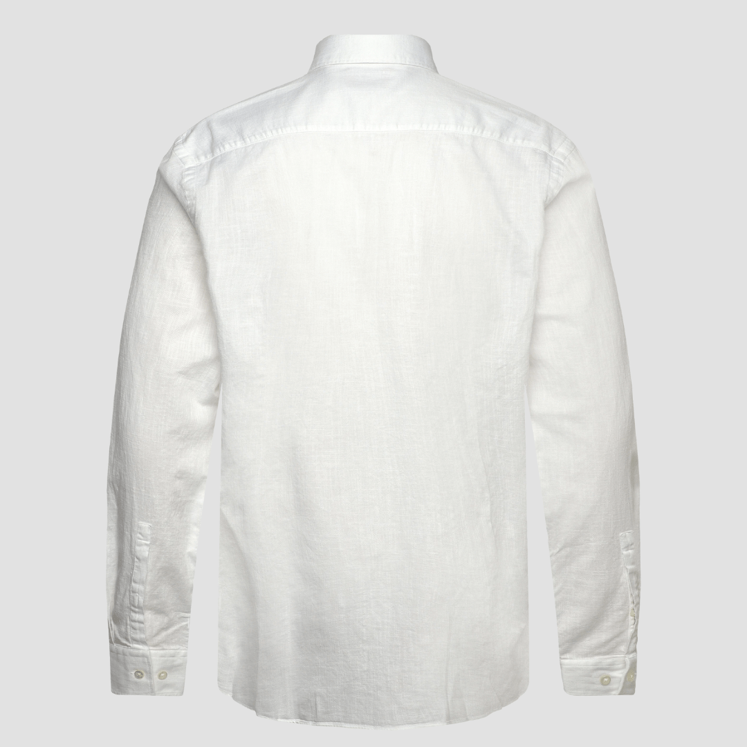Hugo Mens Slim Fit Kason Shirt in White Cotton Linen Blend