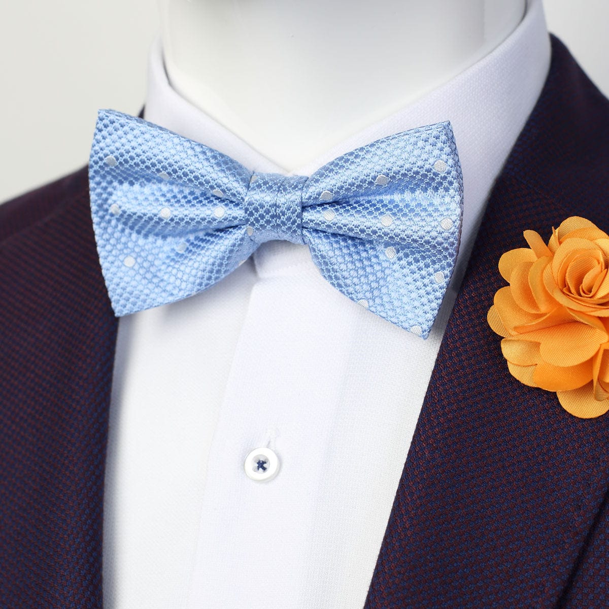 James Adelin Luxury Pure Silk Polka Dot Square Weave Bow Tie in Sky/White