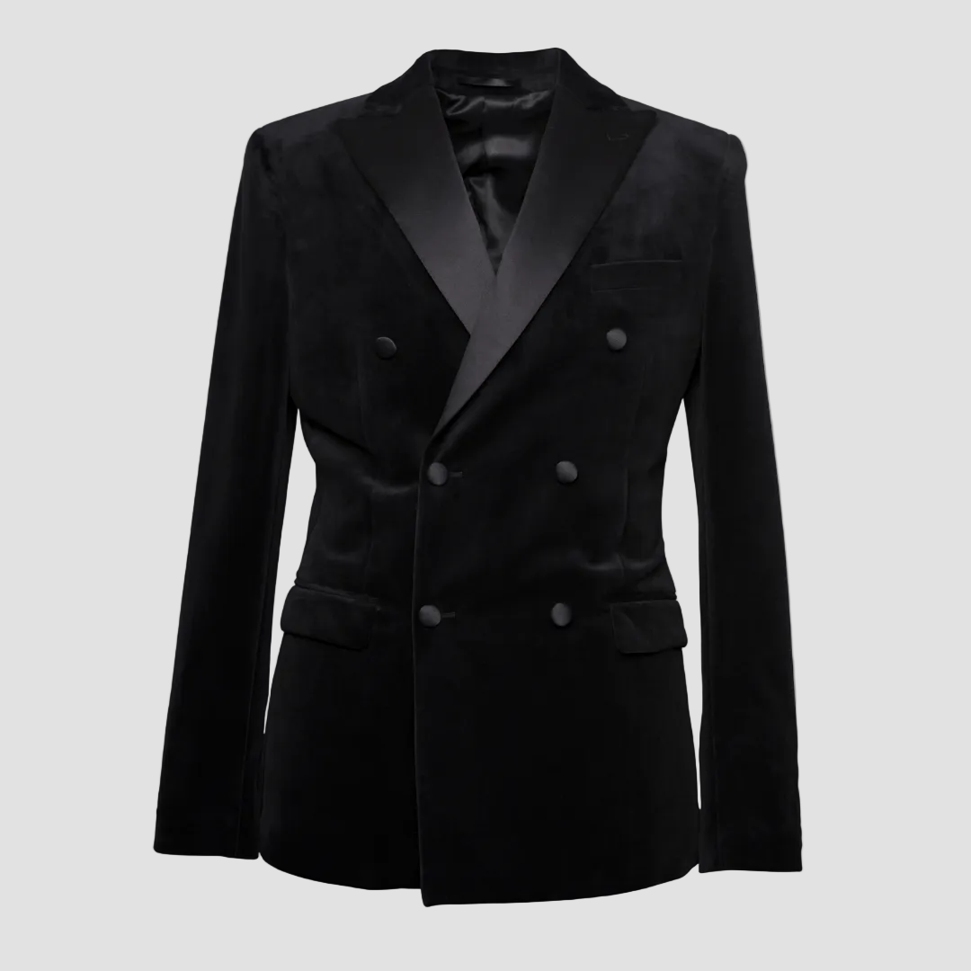 Jenson Double Breasted Tuxedo Jacket in Black Velvet