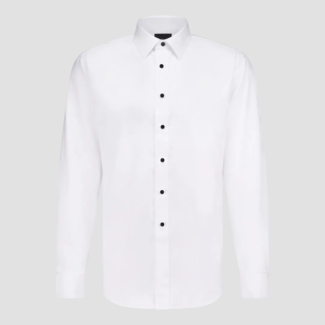 Jenson Mens Tapered Fit Malbec Textured French Cuff Dinner Shirt in White Pure Cotton
