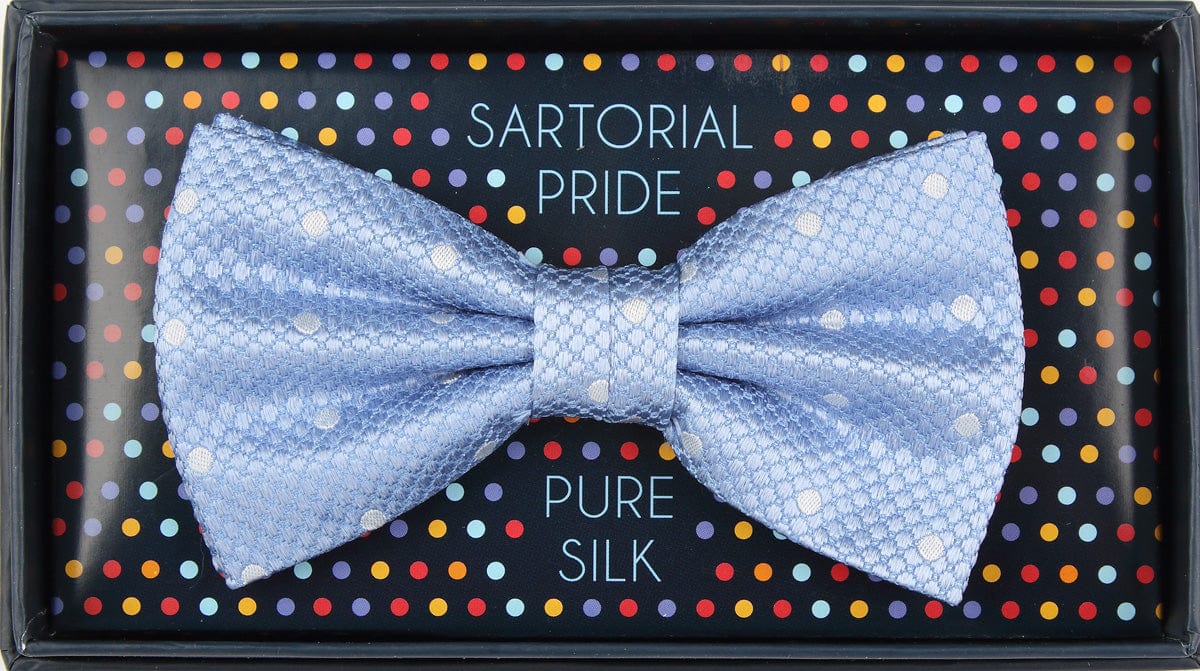 James Adelin Luxury Pure Silk Polka Dot Square Weave Bow Tie in Sky/White