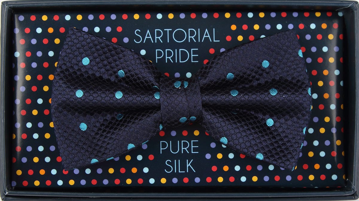 M19546B James Adelin Mens Silk Polka Dot Square Weave Pre Tied Bow Tie