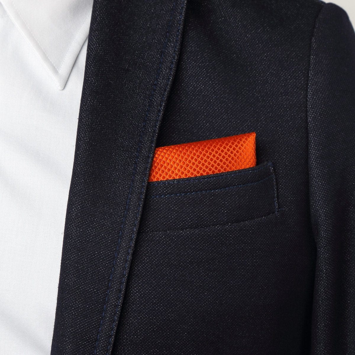 James Adelin Square Weave Luxury Pure Silk Pocket Square Orange