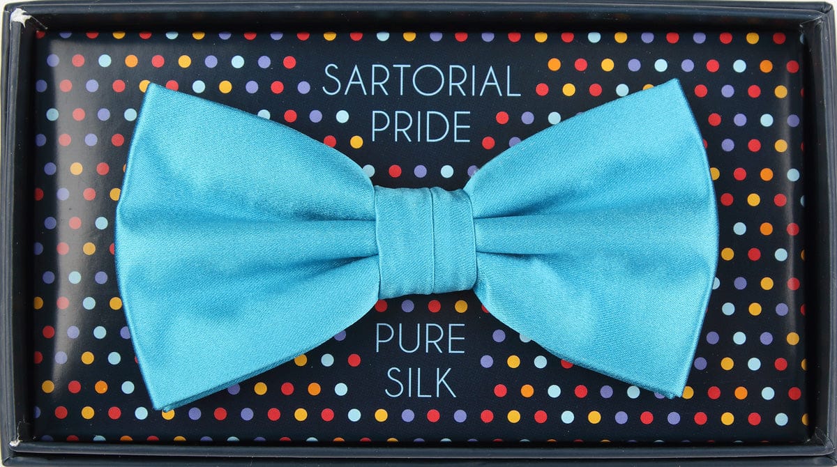 James Adelin Luxury Silk Satin Weave Silk Bow Tie Turquoise