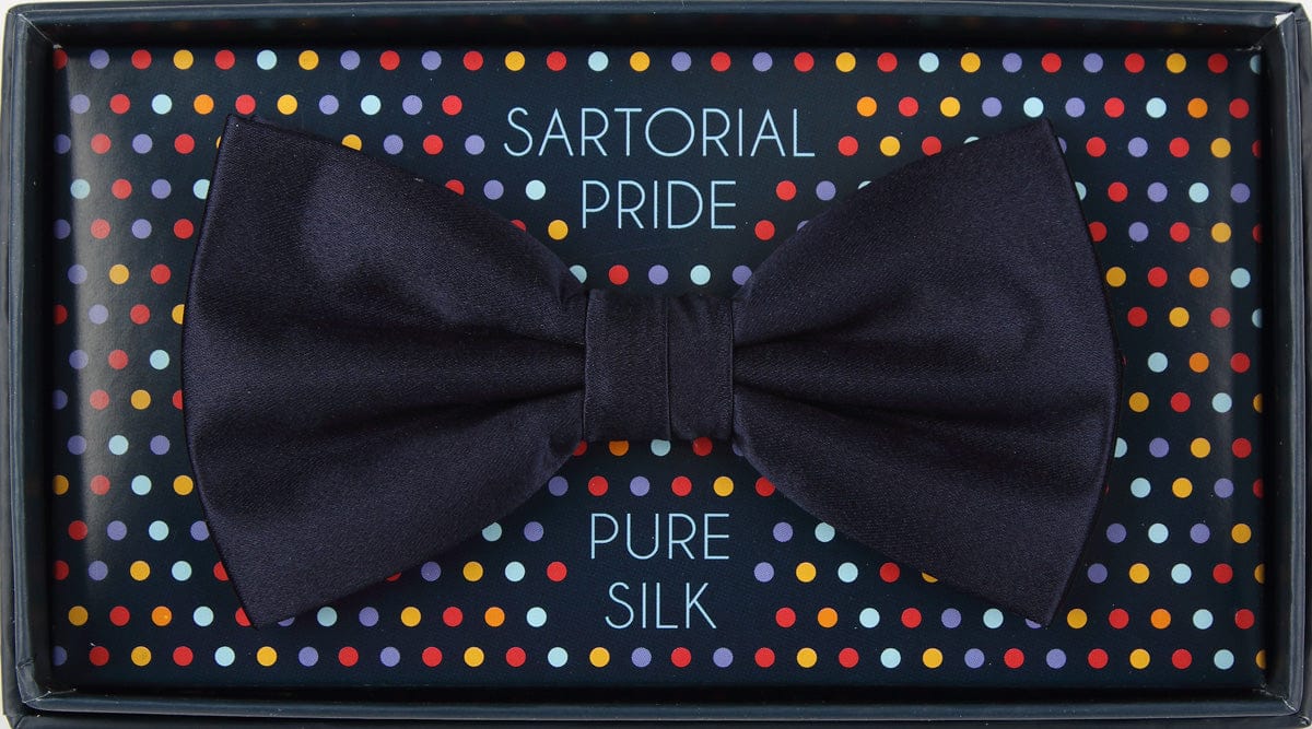 James Adelin Luxury Pure Silk Satin Weave Bow Tie in Navy