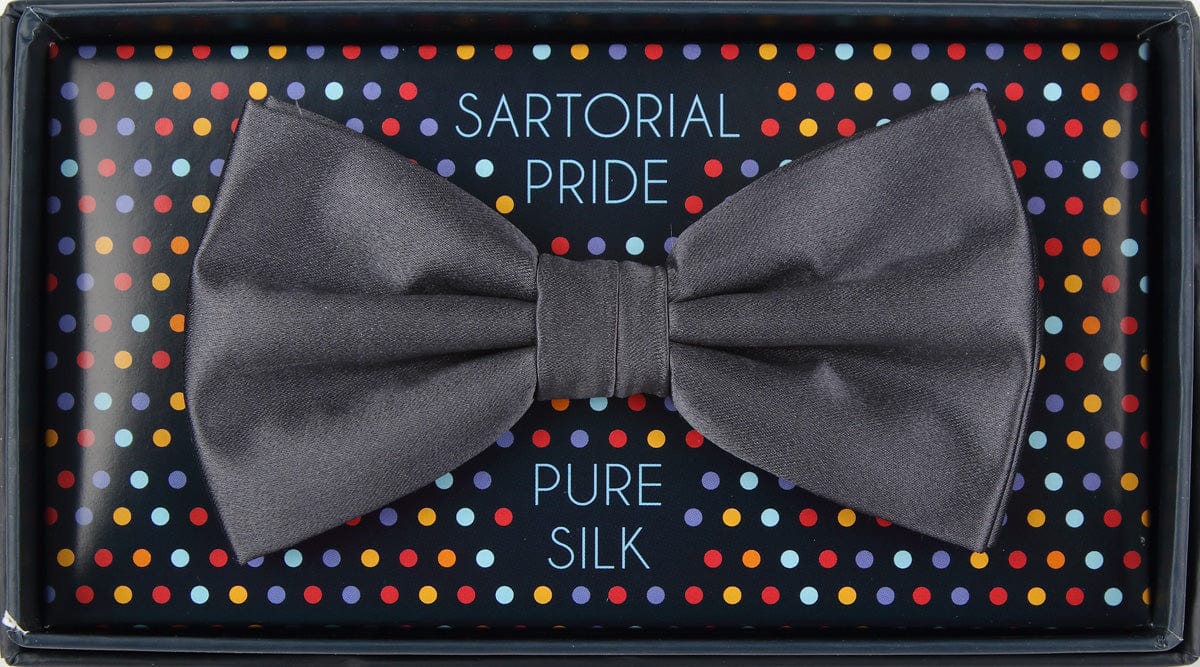 James Adelin Luxury Silk Satin Weave Bow Tie in Charcoal