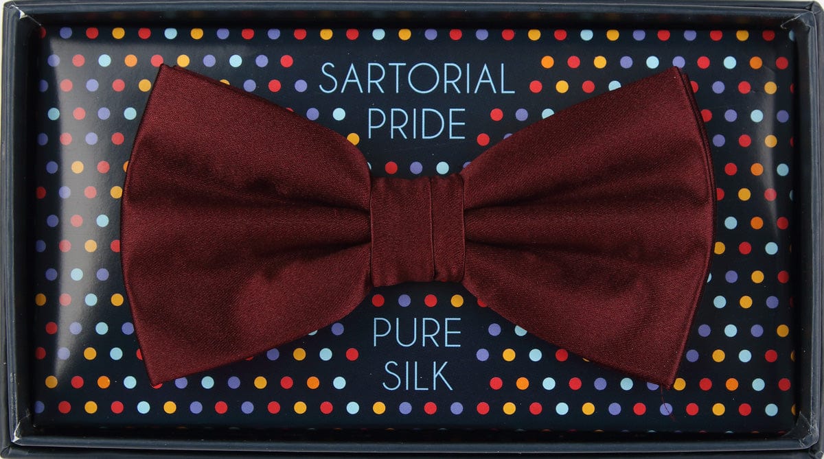 James Adelin Luxury Silk Satin Weave Bow Tie in Burgundy