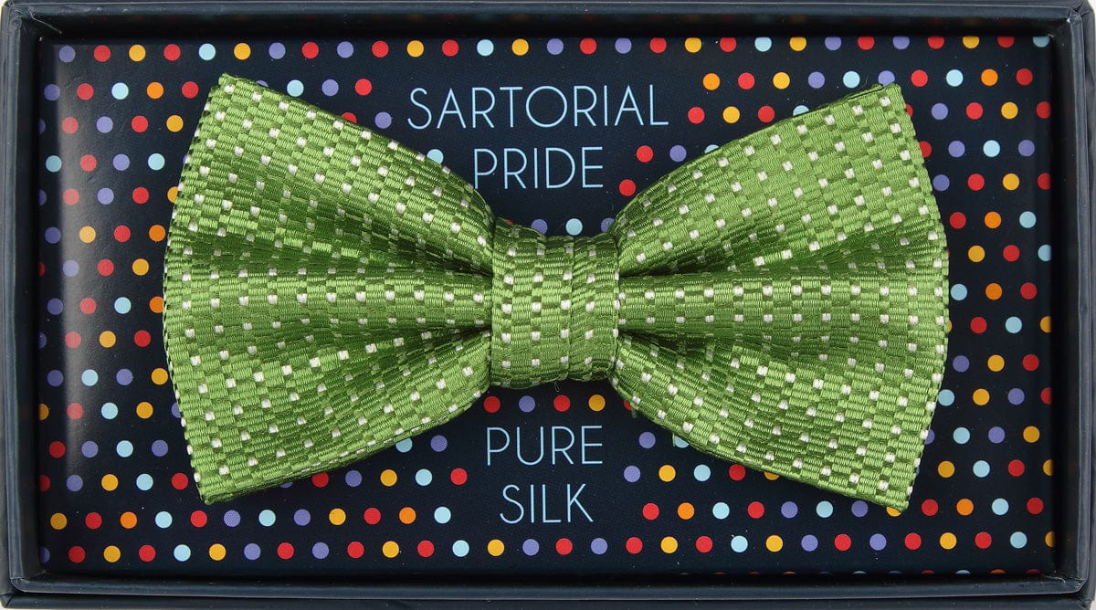 James Adelin Luxury Pure Silk Spotted Bow Tie in Green/White Textured Weave