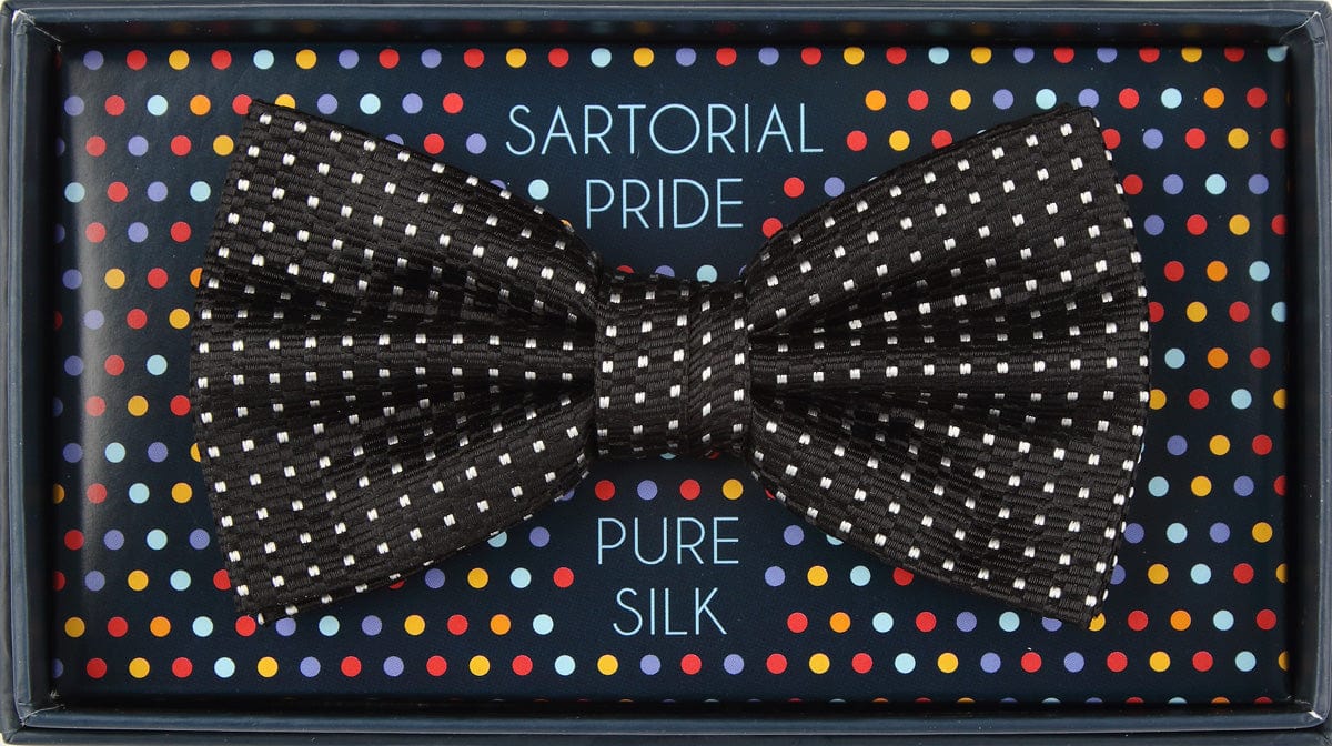 James Adelin Luxury Pure Silk Spotted Bow Tie in Black/White Textured Weave