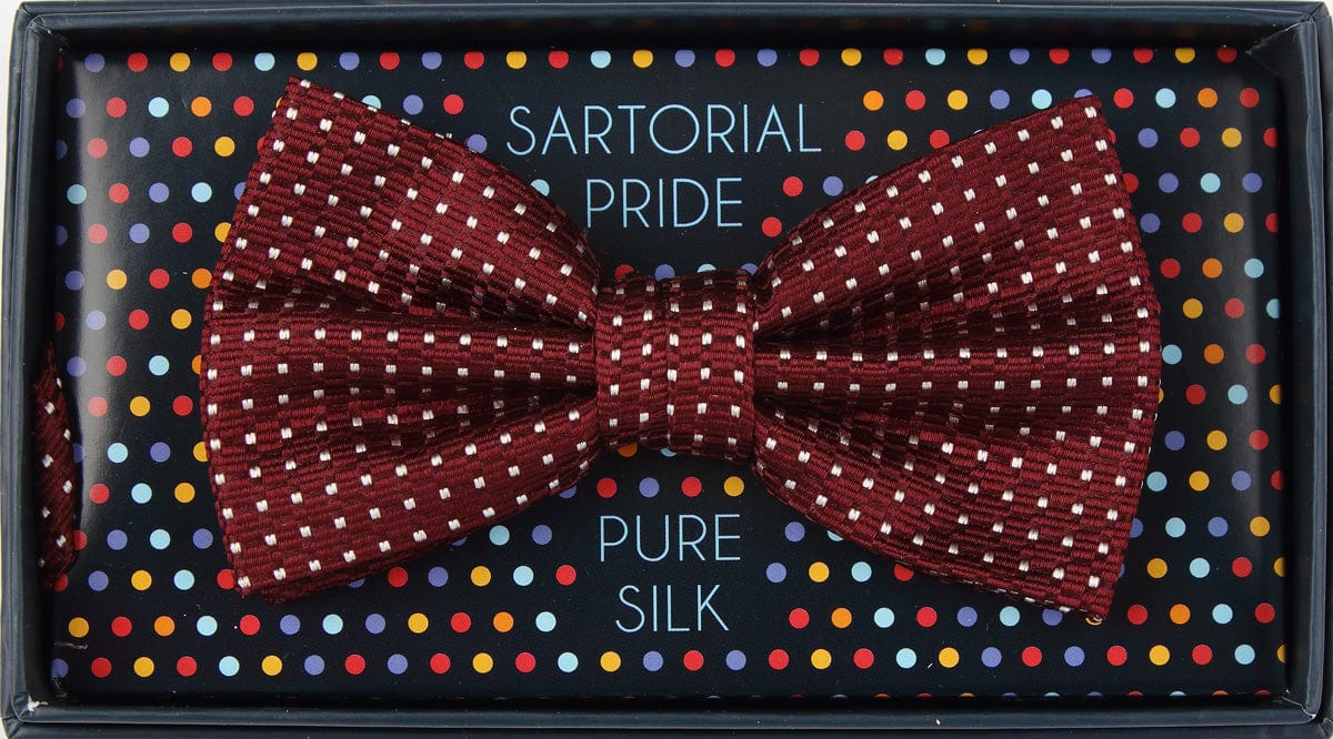 James Adelin Luxury Pure Silk Spotted Bow Tie in Burgundy/White Textured Weave