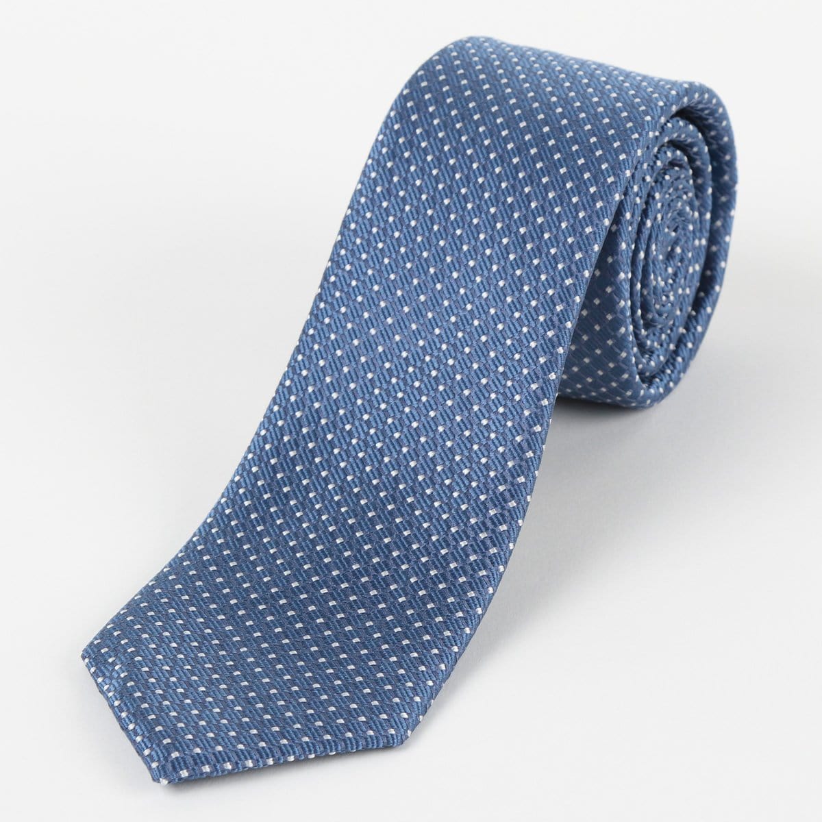 James Adelin Mens Silk Neck Tie in Slate White Spotted Textured Weave