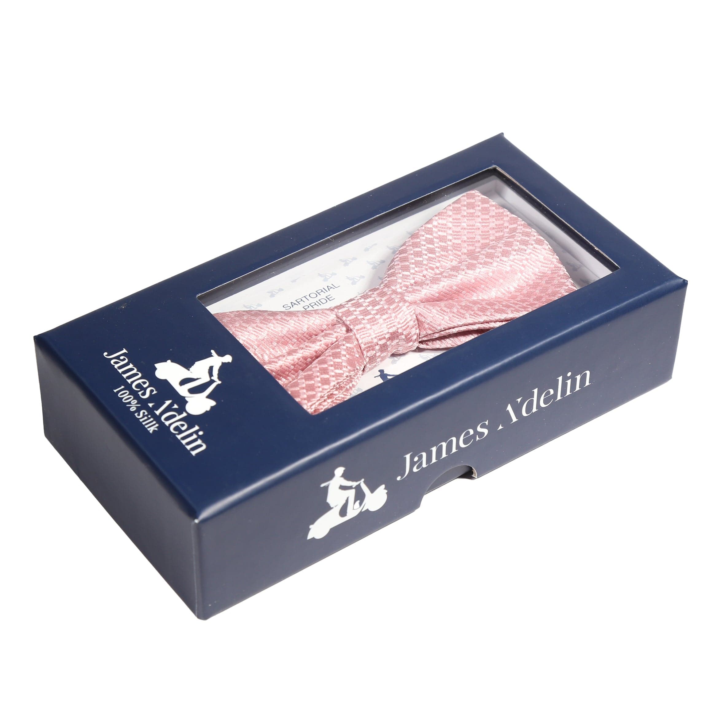 James Adelin Luxury Pure Silk Spotted Bow Tie in Soft Pink/White Textured Weave