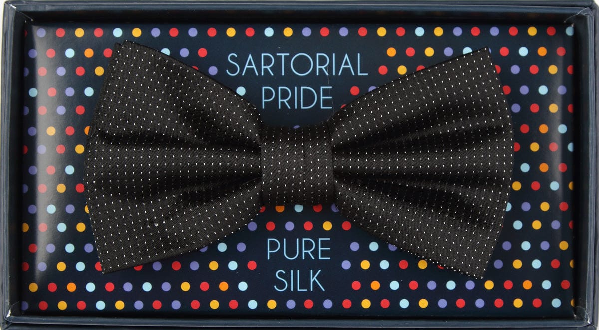 James Adelin Luxury Silk Pin Point Satin Weave Bow Tie in Black
