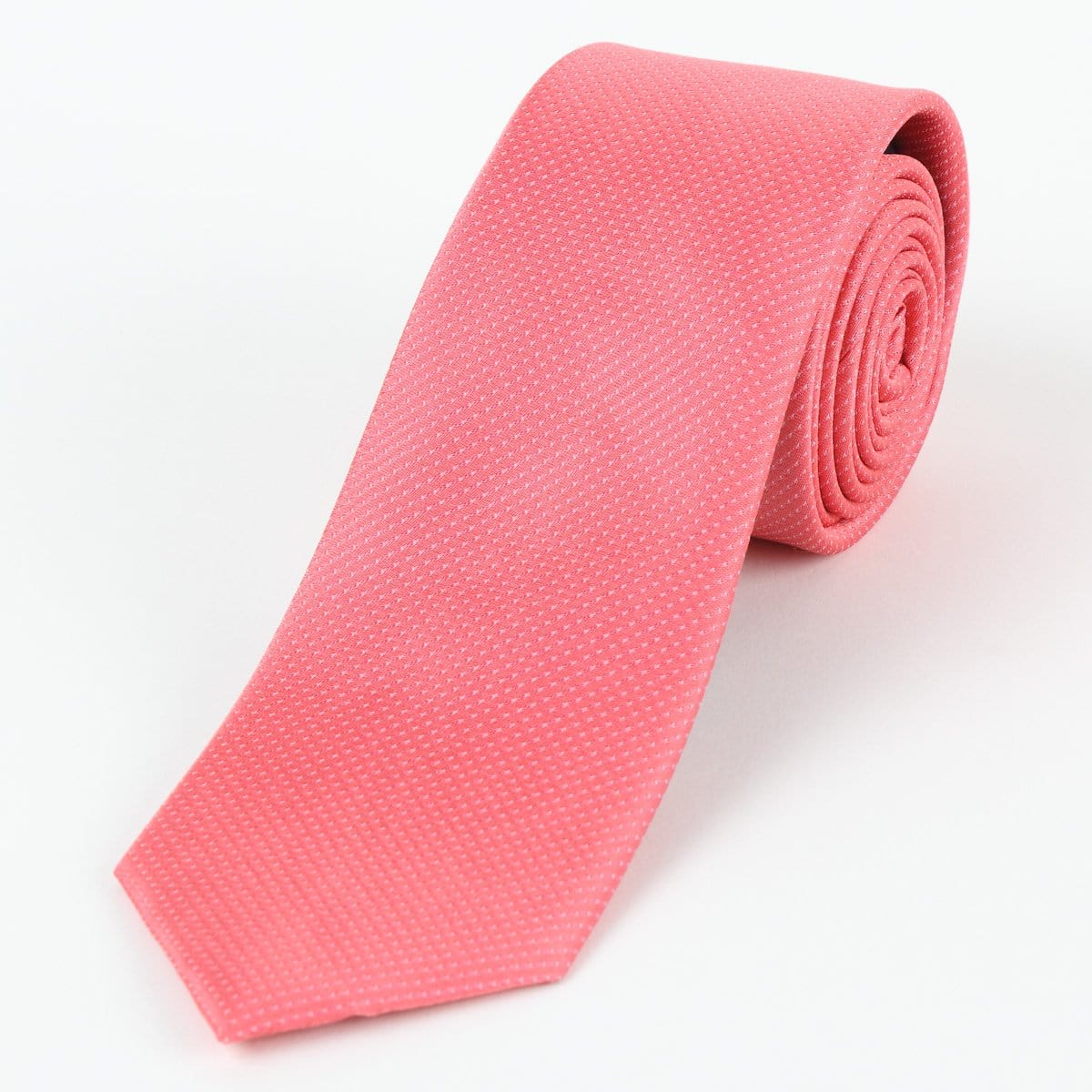 James Adelin Mens Silk Neck Tie in Coral Pin Point Satin
