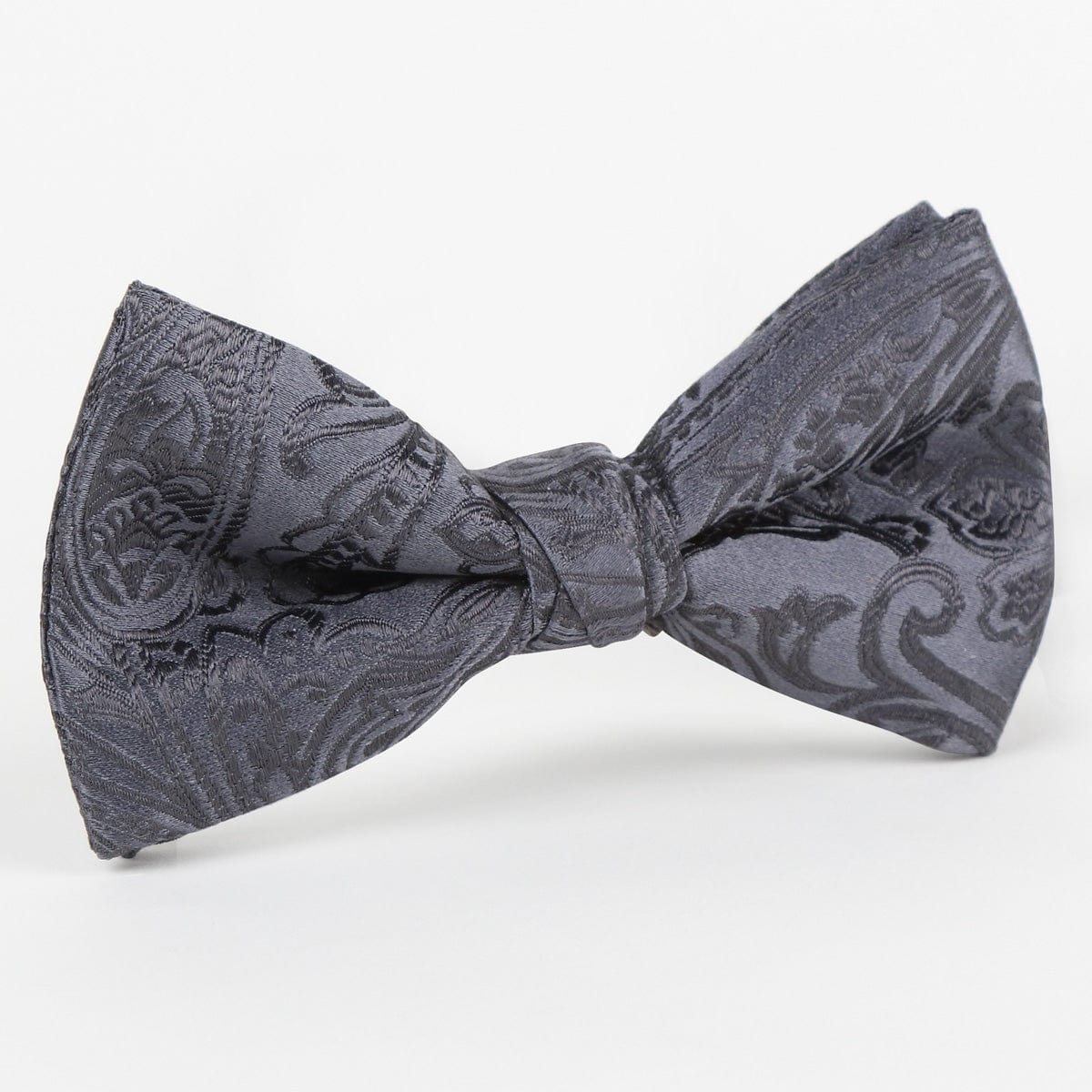 James Adelin Luxury Silk Paisley Weave Single Dimple Silk Bow Tie in Charcoal