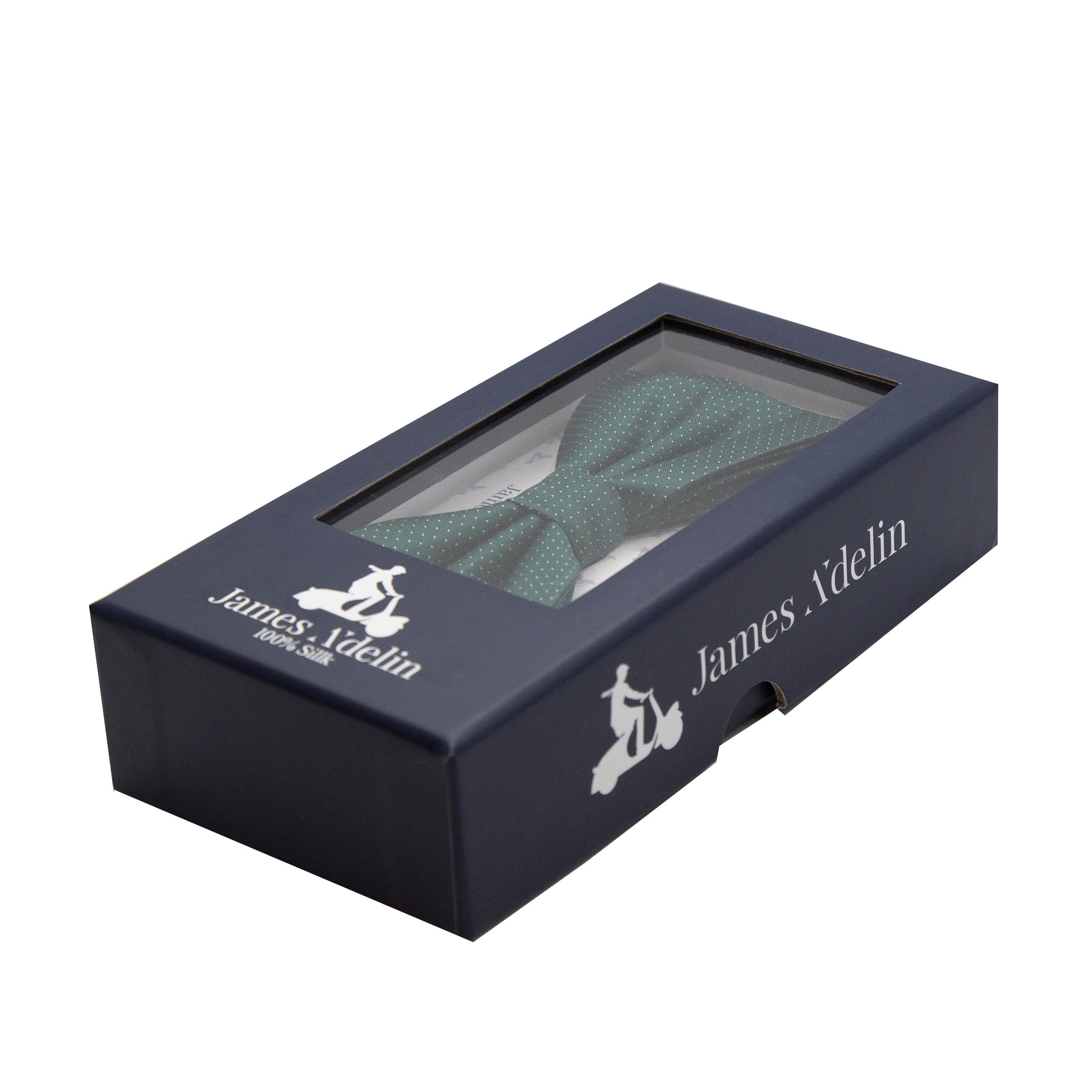 James Adelin Luxury Pure Silk PinPoint Satin Weave Bow Tie in Dark Green/Off White