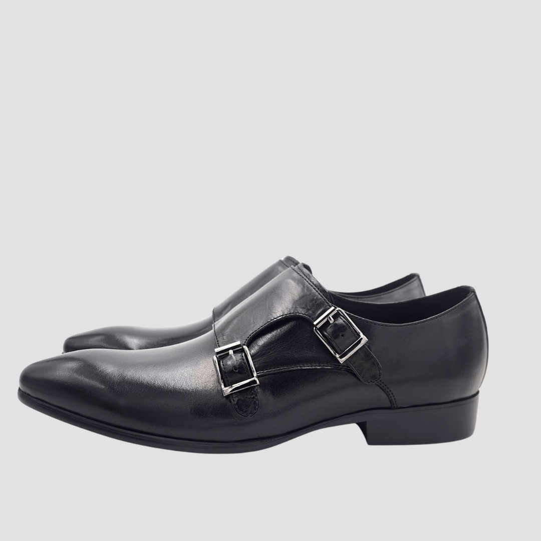 Martino Carolus Two Buckle Leather Shoe in Black FM27B