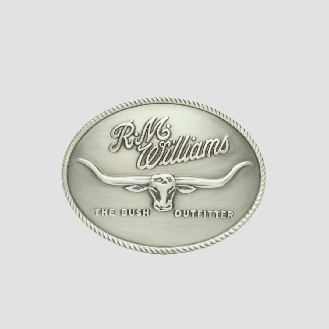R.M. Williams Logo Buckle in Silver Nickel and Brass - In Store Only