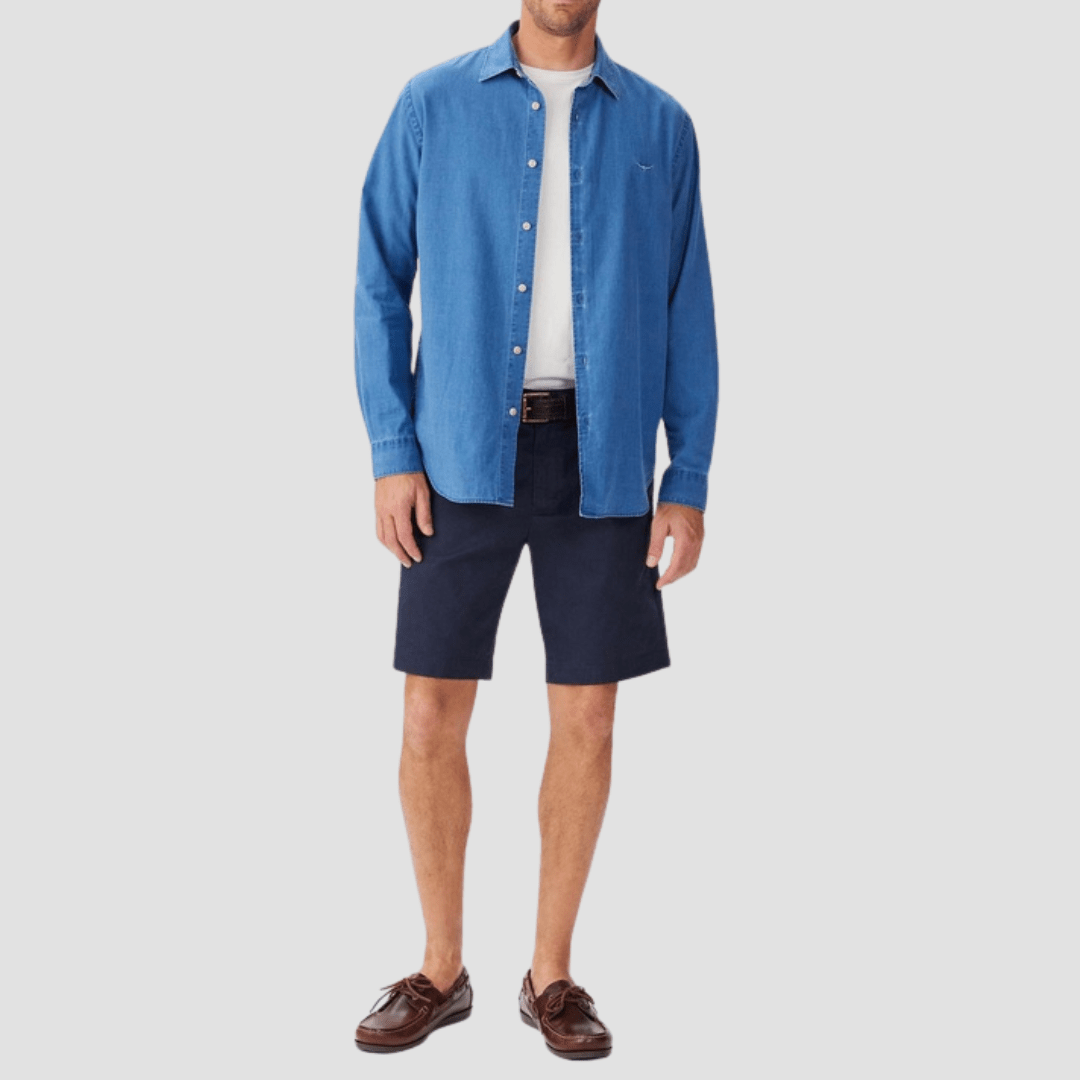 R.M. Williams Mens Arno Shirt in Indigo Pure Cotton - In Store Only